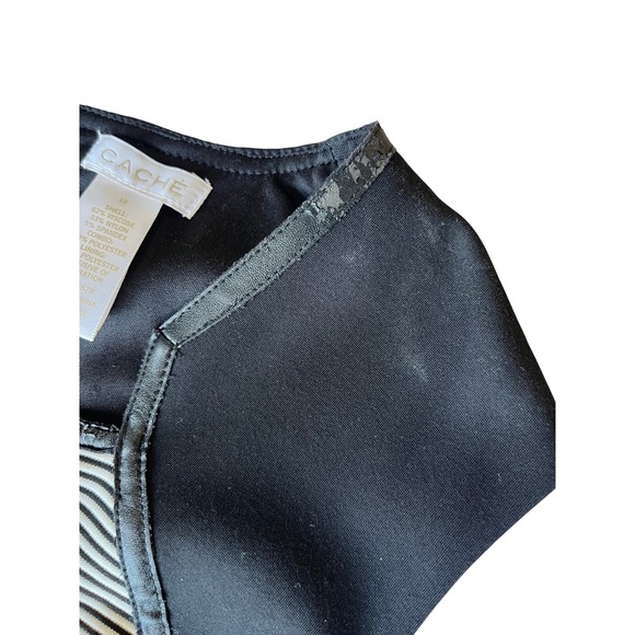 Cache Black White Striped Sheath Dress Zipper Front Cap Sleeve Business Sz 10 - Picture 4 of 14